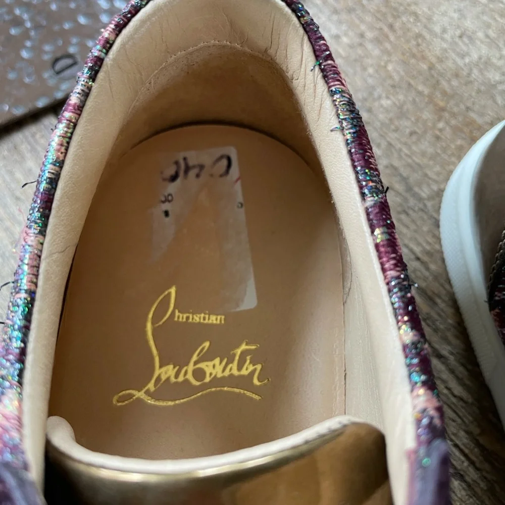 Christian louboutin gondolastrass sneaker burgundy bronze flats trainers sz 35